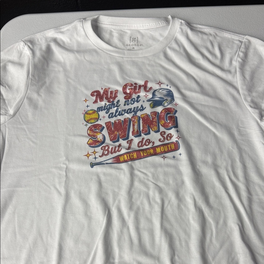 George White Tee with Red, Blue & Yellow Baseball Graphic